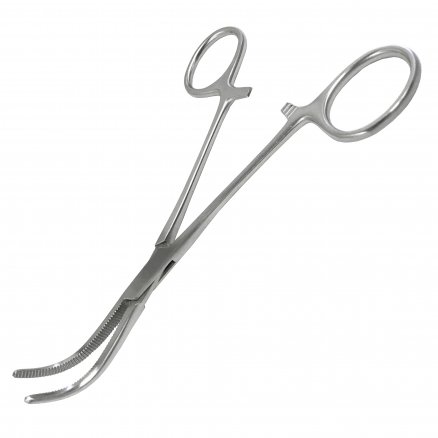 Затискач кровоспинний, по Mixter-O'Shaugnessy, зігнутий. Довжина 15,5 см